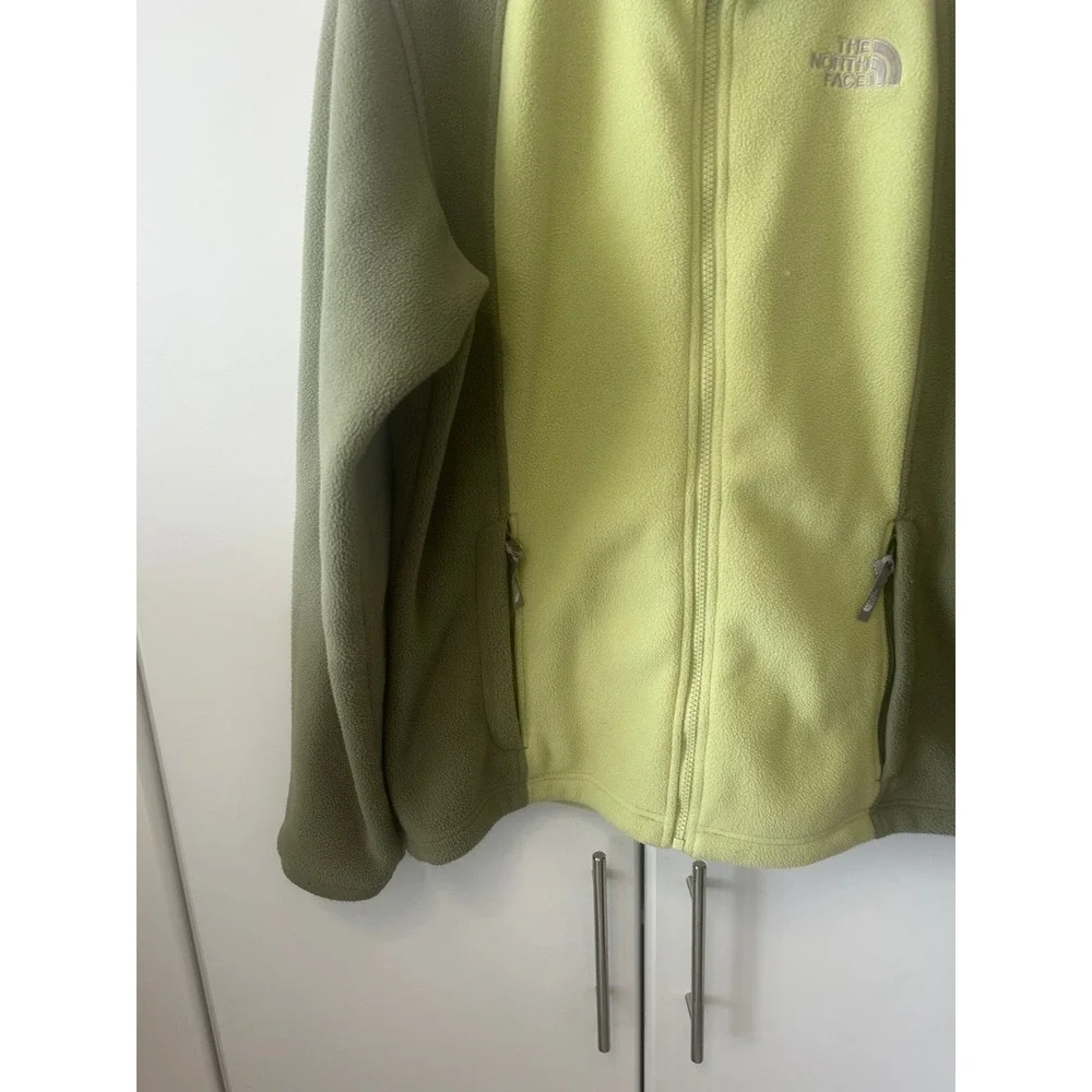 The North Face‎ Full Zip Fleece Jacket Green Two Tone Mock Neck Mens Medium